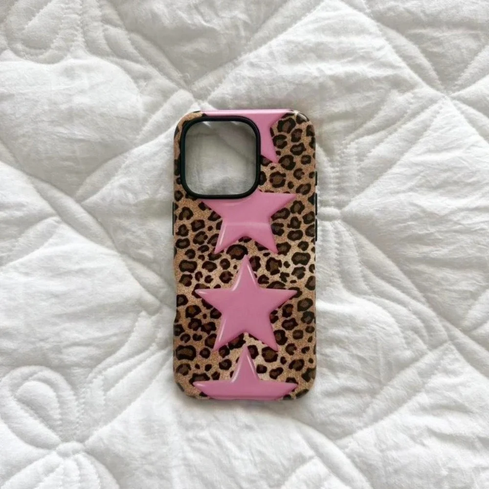 cheetah‎ print & pink star iPhone 16 pro case